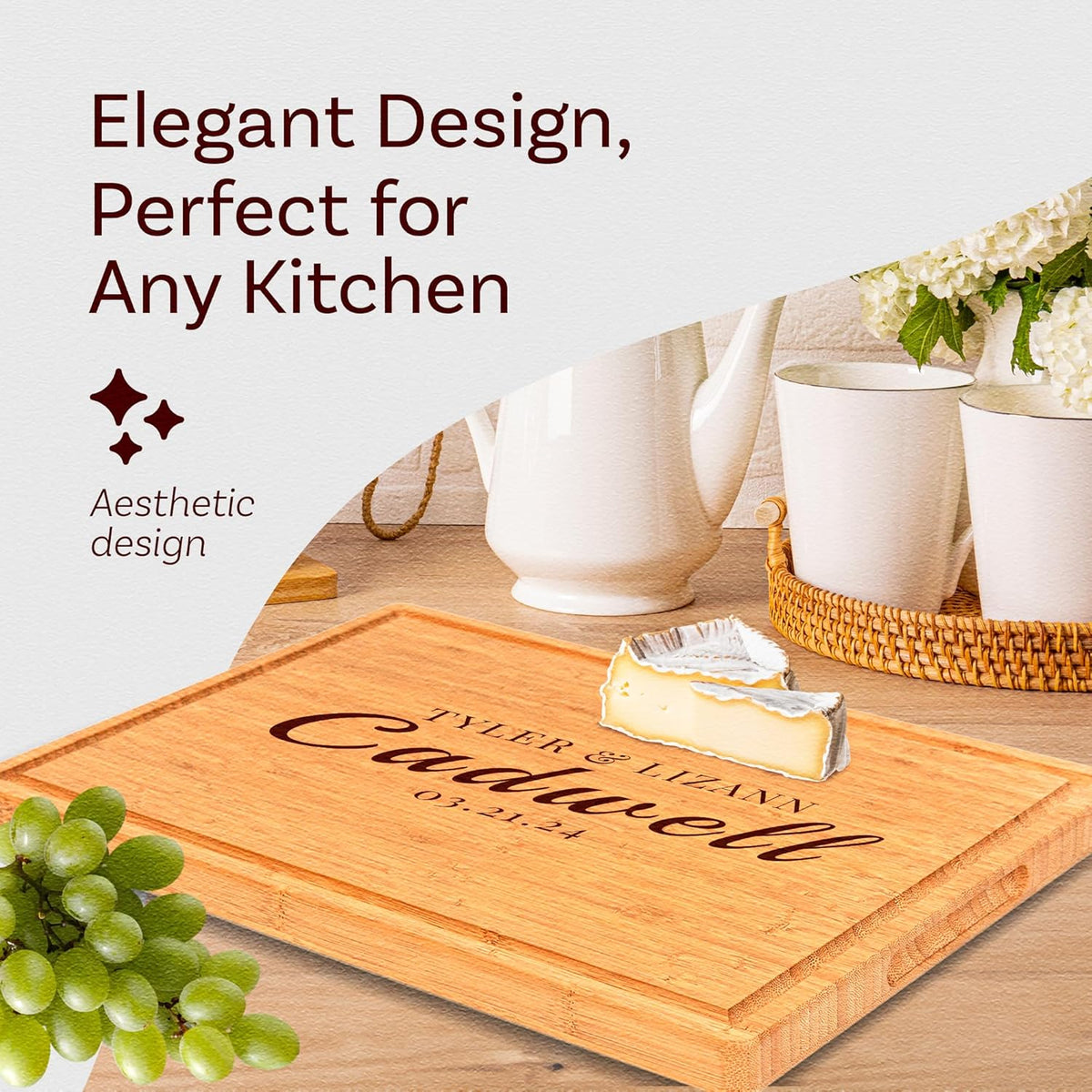 Engraved cutting board in a kitchen