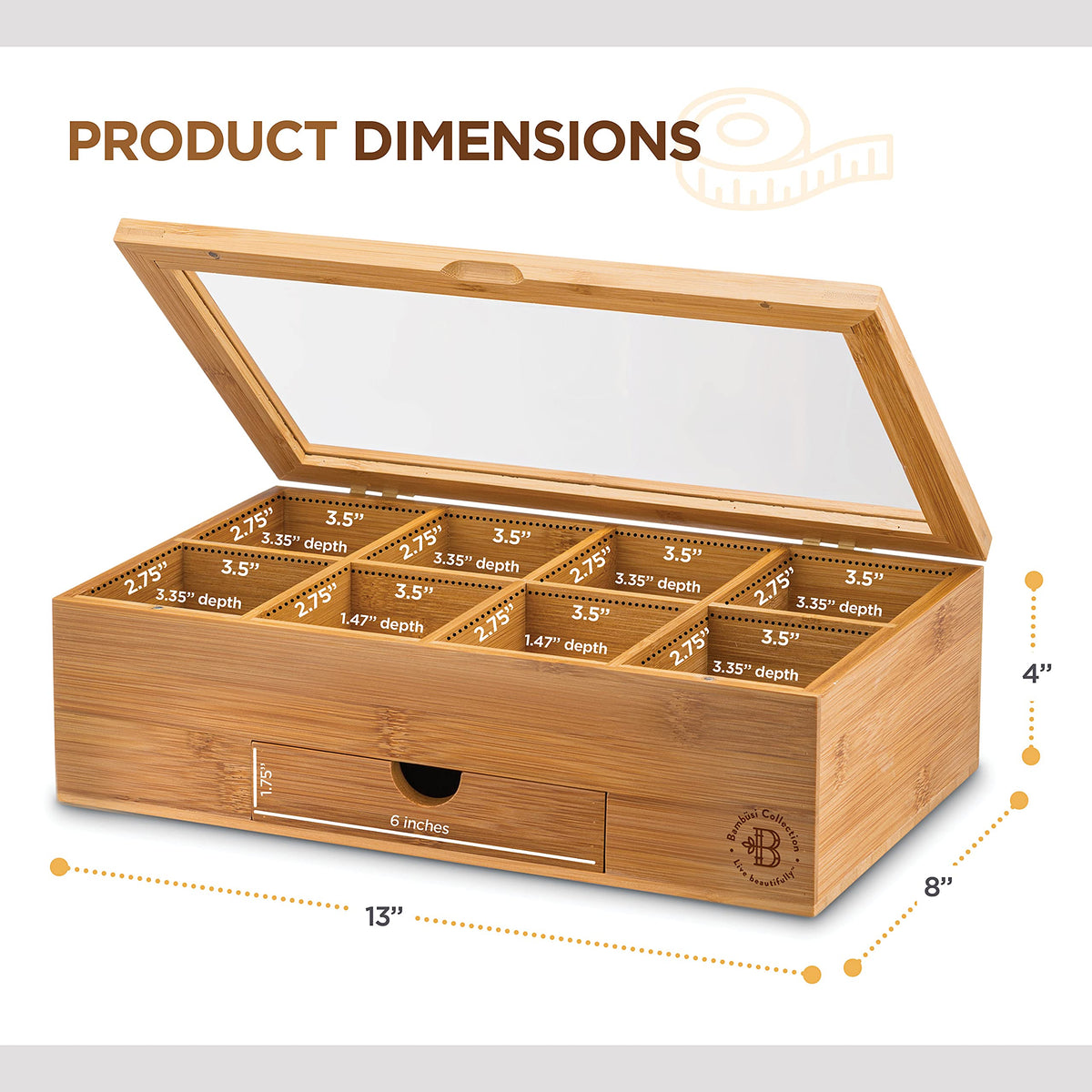 Engraved tea box on a kitchen counter