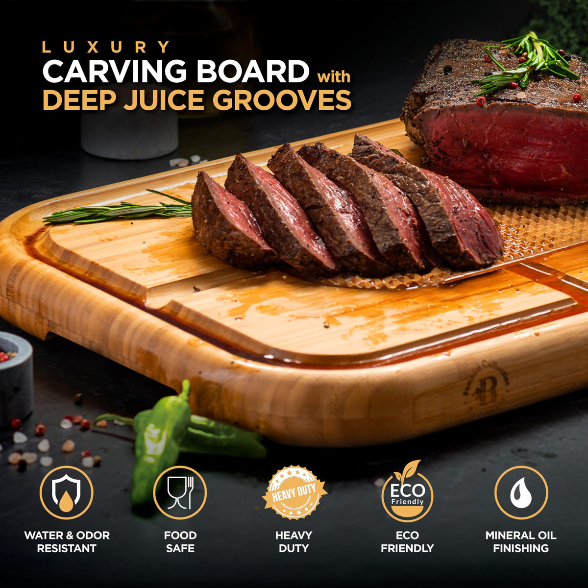 Engraved carving board with meat spikes