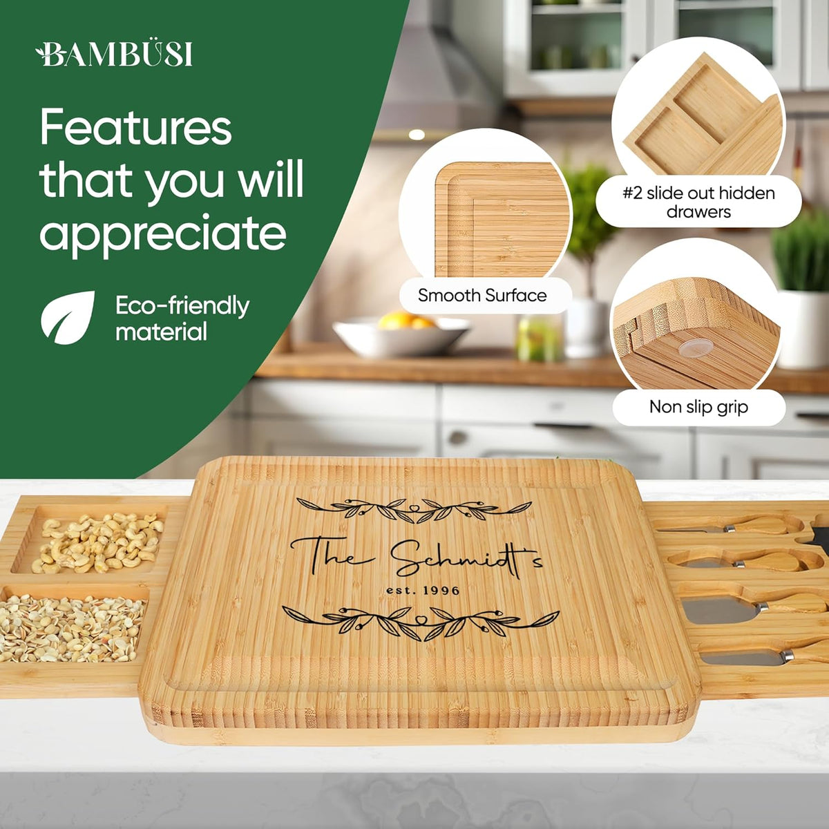 Personalized cheese board with chalkboard labels