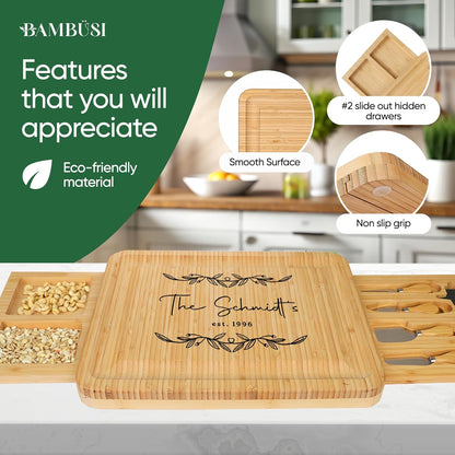 Personalized cheese board with chalkboard labels