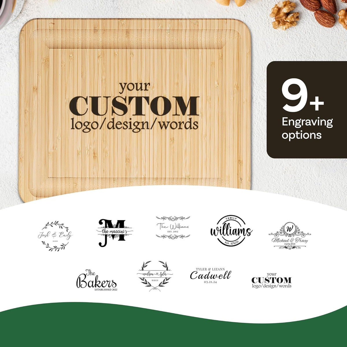 Engraved charcuterie board served