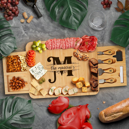 Personalized charcuterie board gift set with two drawers