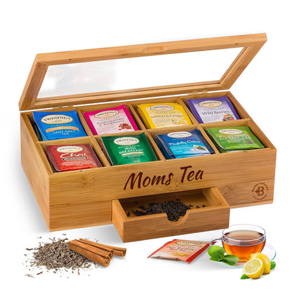 Personalized bamboo tea box engraved with a name