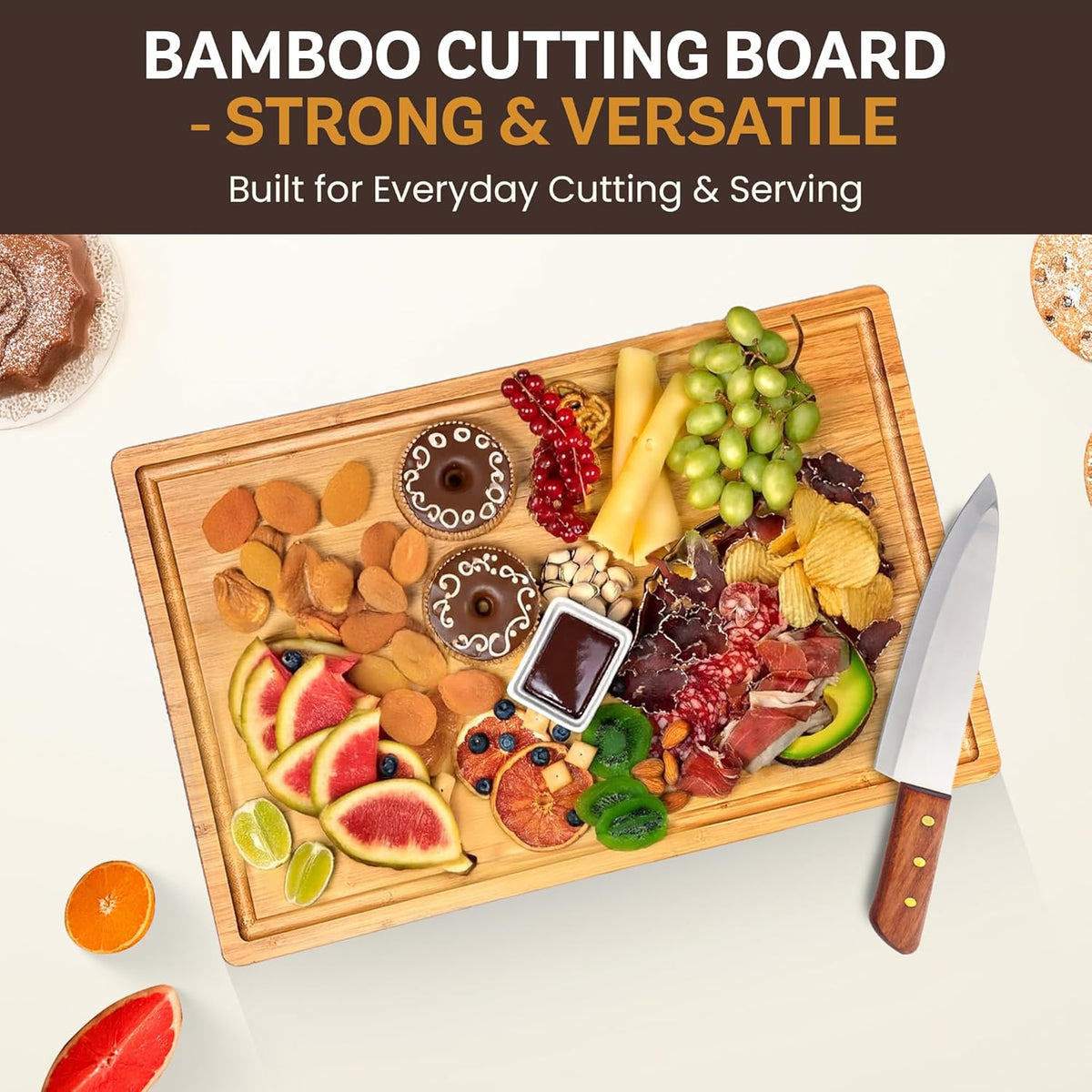Engraved cutting board juice groove