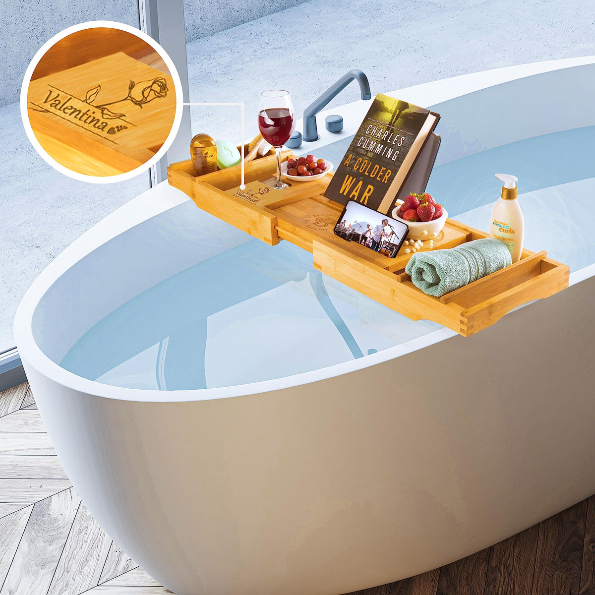 Engraved bath tray gift