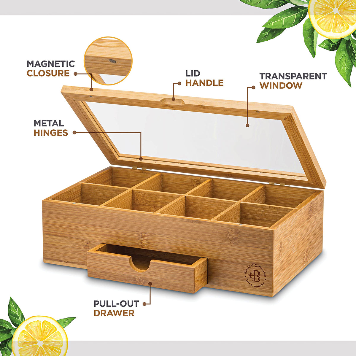 Tea box magnetic acrylic lid