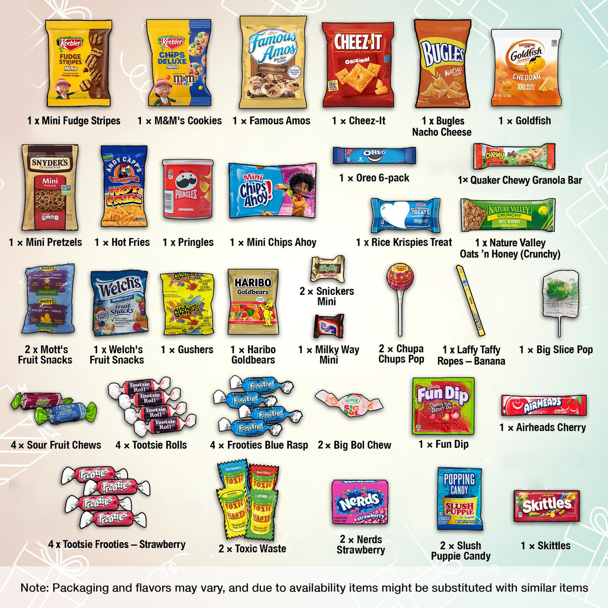 Snacks inside the Belmint snack box
