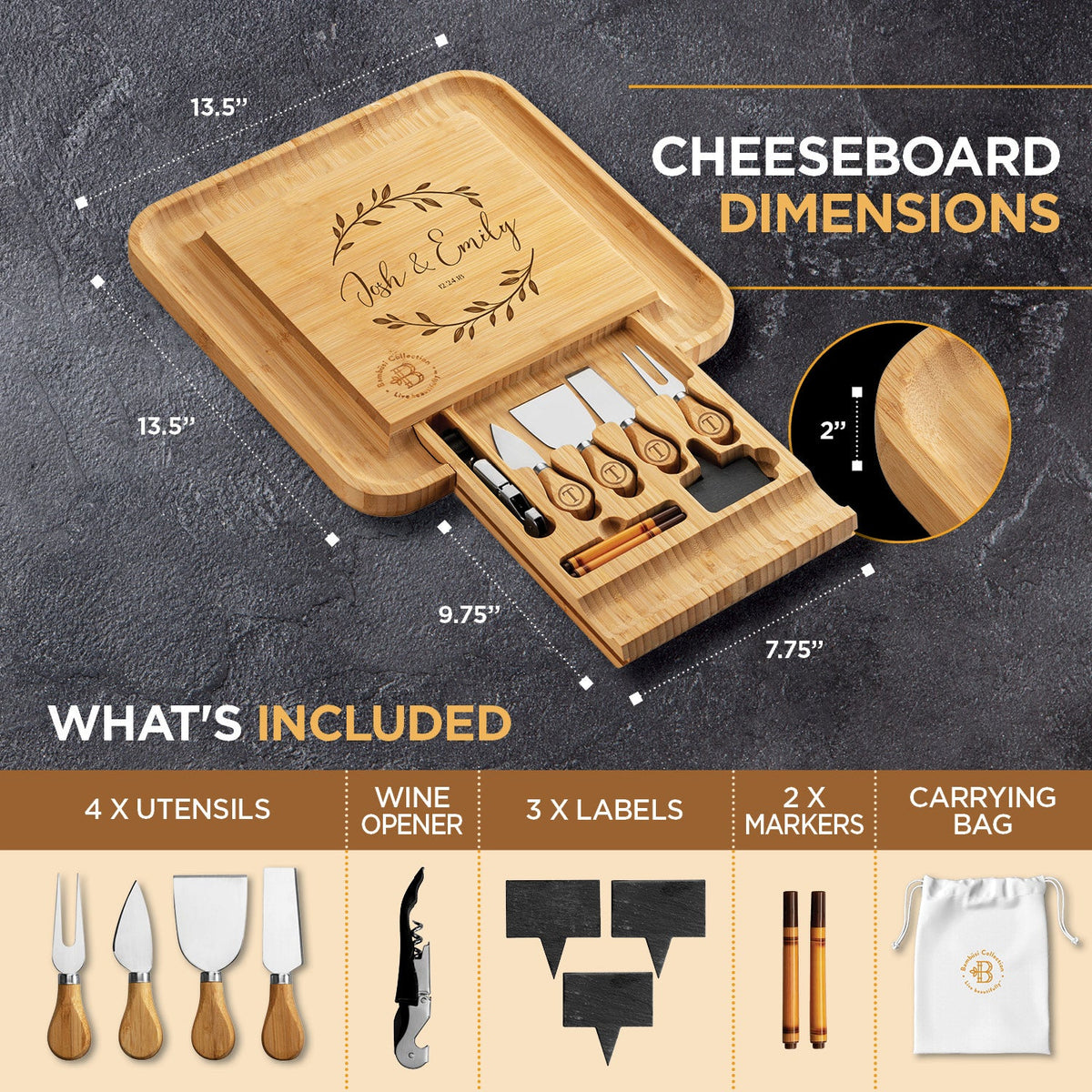 Engraved charcuterie board detail
