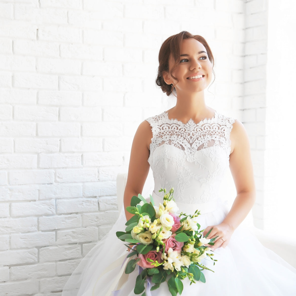 Bride holding a bouquet on her wedding day
