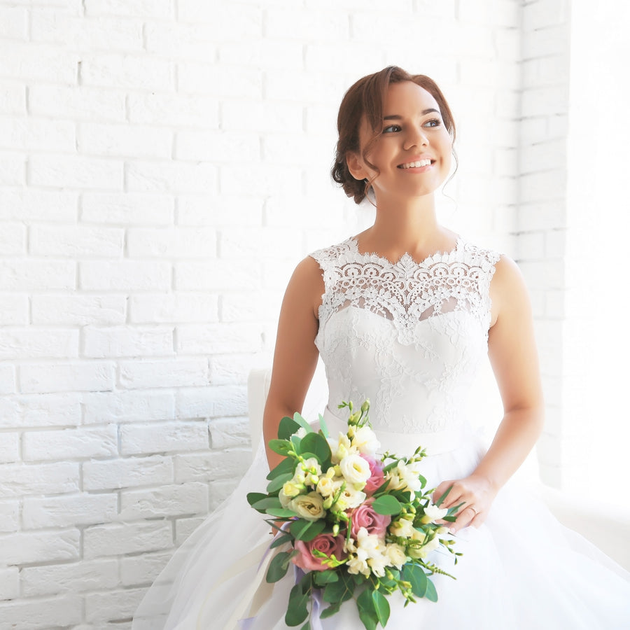 Bride holding a bouquet on her wedding day
