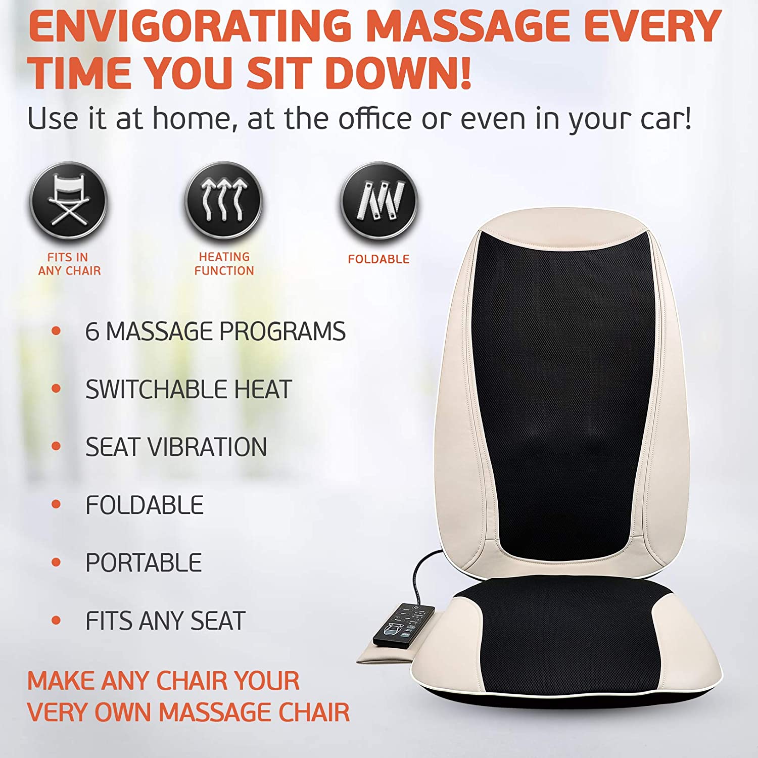 Shiatsu Chair Cushion Massager with Heat Kneading Massage & Seat